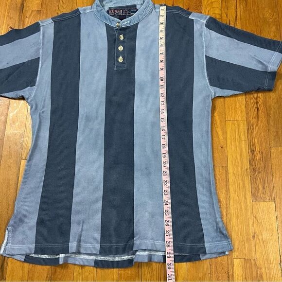 Vintage Industrial Rags Band Collar Striped Polo - Picture 3 of 6